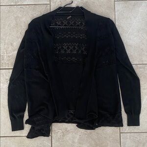 Poof! Black Open Knit/Ribbed Cardigan